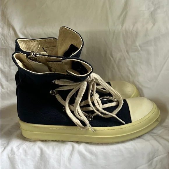 Rick Owens Navy and Cream High-Top Sneakers